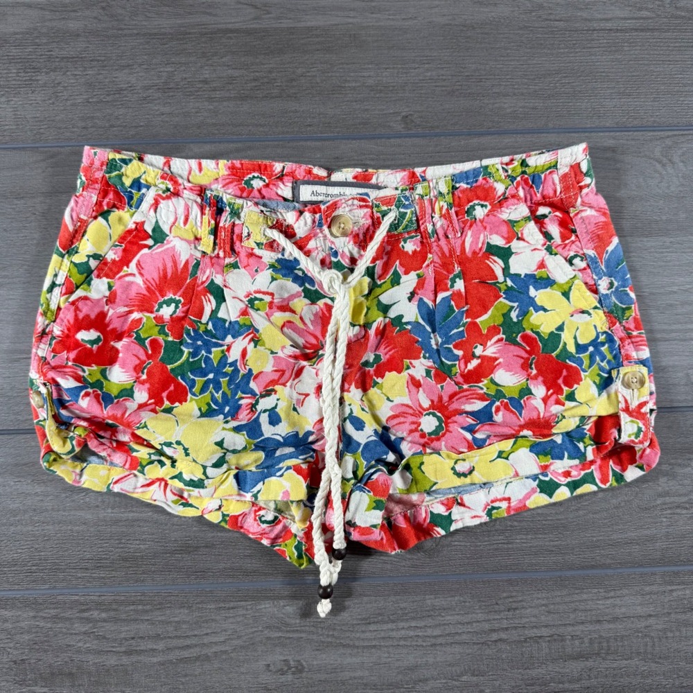 Abercrombie & Fitch Shorts 2 Multicolor Floral Linen Blend Rope Drawstring
